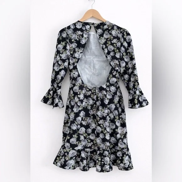 Nasty Gal Black & Lavender Floral 3/4 Sleeve Dress - Picture 2 of 5